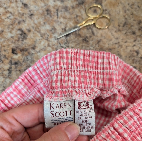 Karen Scott Pink Gingham Pants 10P Petite Pull-On Cotton Elastic Waist Summer Cr - Picture 8 of 8